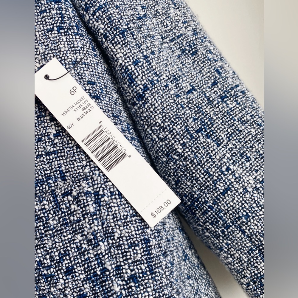 TAHARI Venetia Jacket Blue Boucle Tweed Cropped Blazer Quiet Luxury Old Money 6P - Picture 6 of 6